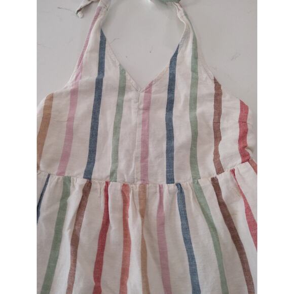 $Y2K American Eagle halter striped dress Linen/cotton Ruched tiered midi boho - Picture 2 of 9